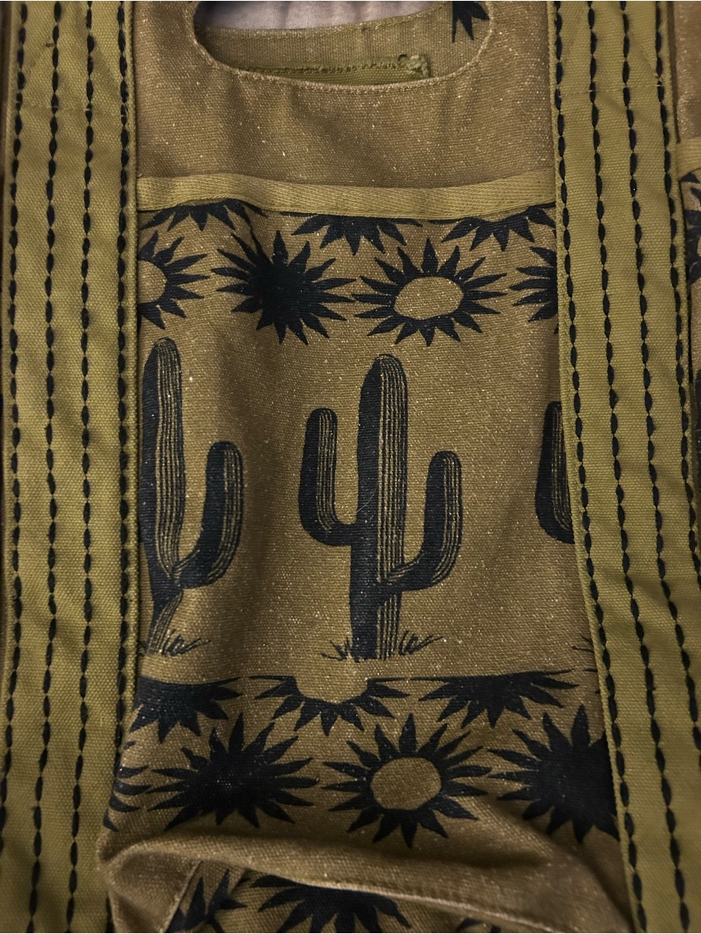 Free People Caravan Olive Green Cactus Print Canvas Tote Bag - Picture 4 of 4